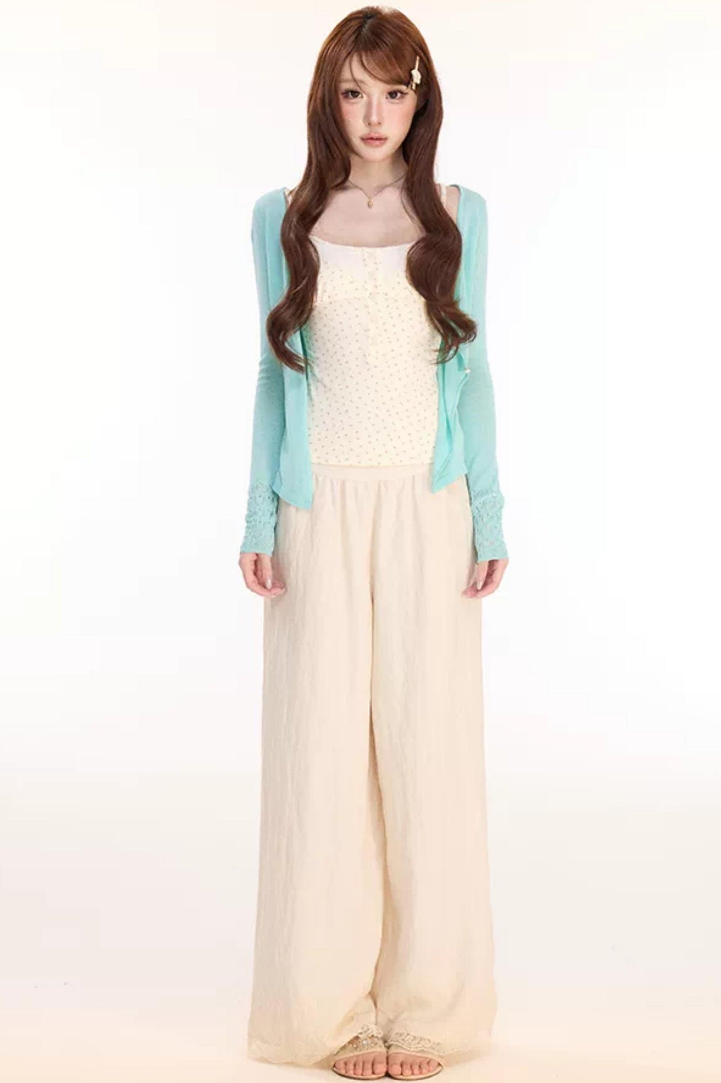 Floral Knit Camisole With Cardigan Set-Up