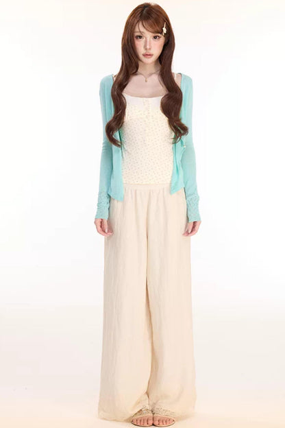 Floral Knit Camisole With Cardigan Set-Up