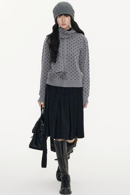 Polka Dot Hooded Knit Sweater Skirt Set-Up