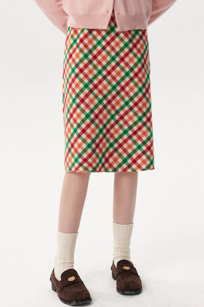 New Diagonal Plaid A-Line Skirt