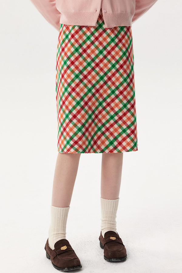 New Diagonal Plaid A-Line Skirt