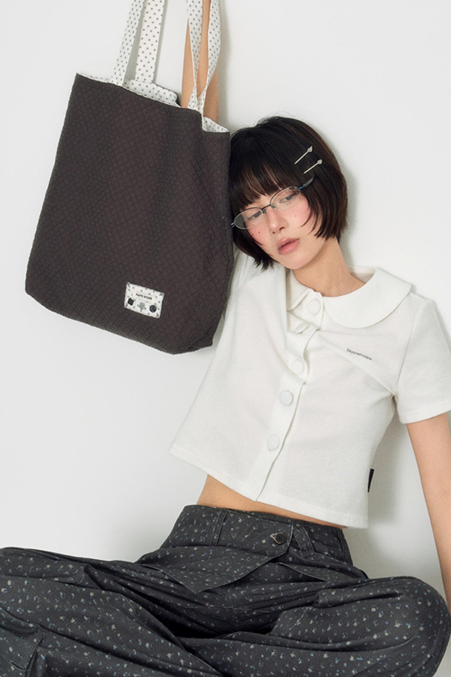 Vintage Polka Dot Canvas Shoulder Bag