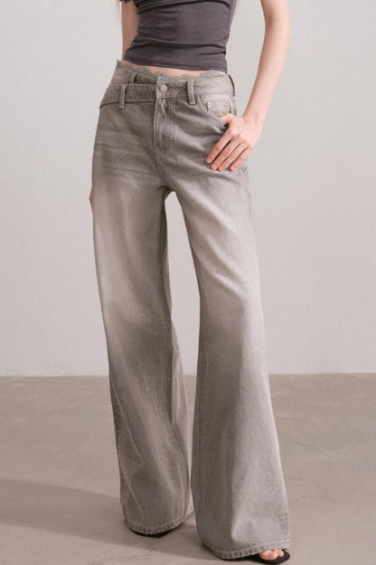 Vintage Lace-Waist Wide-Leg Jeans