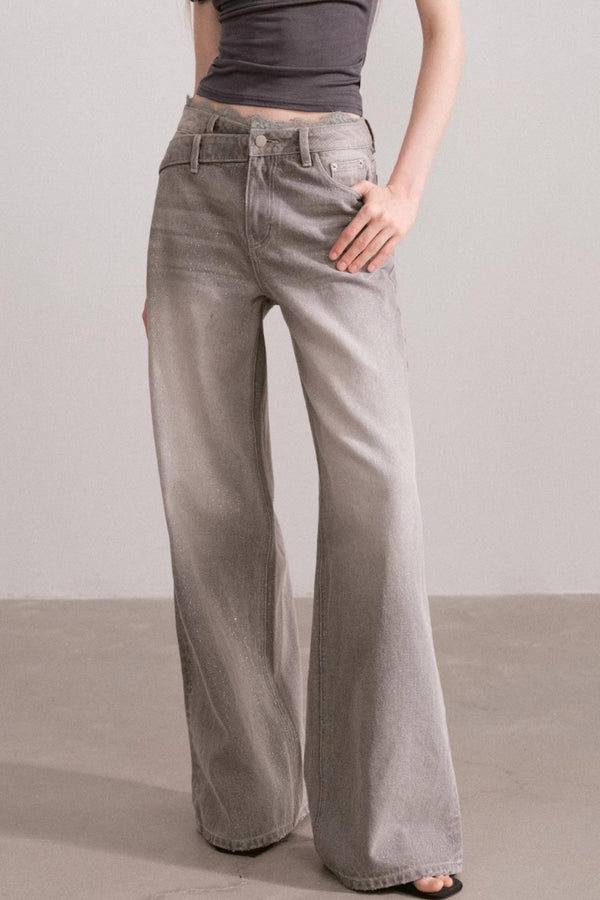 Vintage Lace-Waist Wide-Leg Jeans