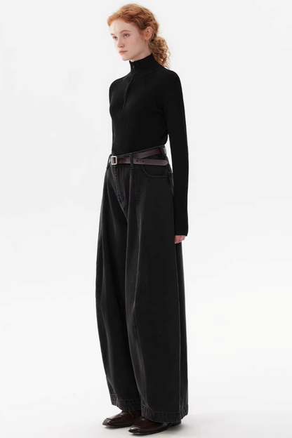 Retro Split Curved Denim Pants