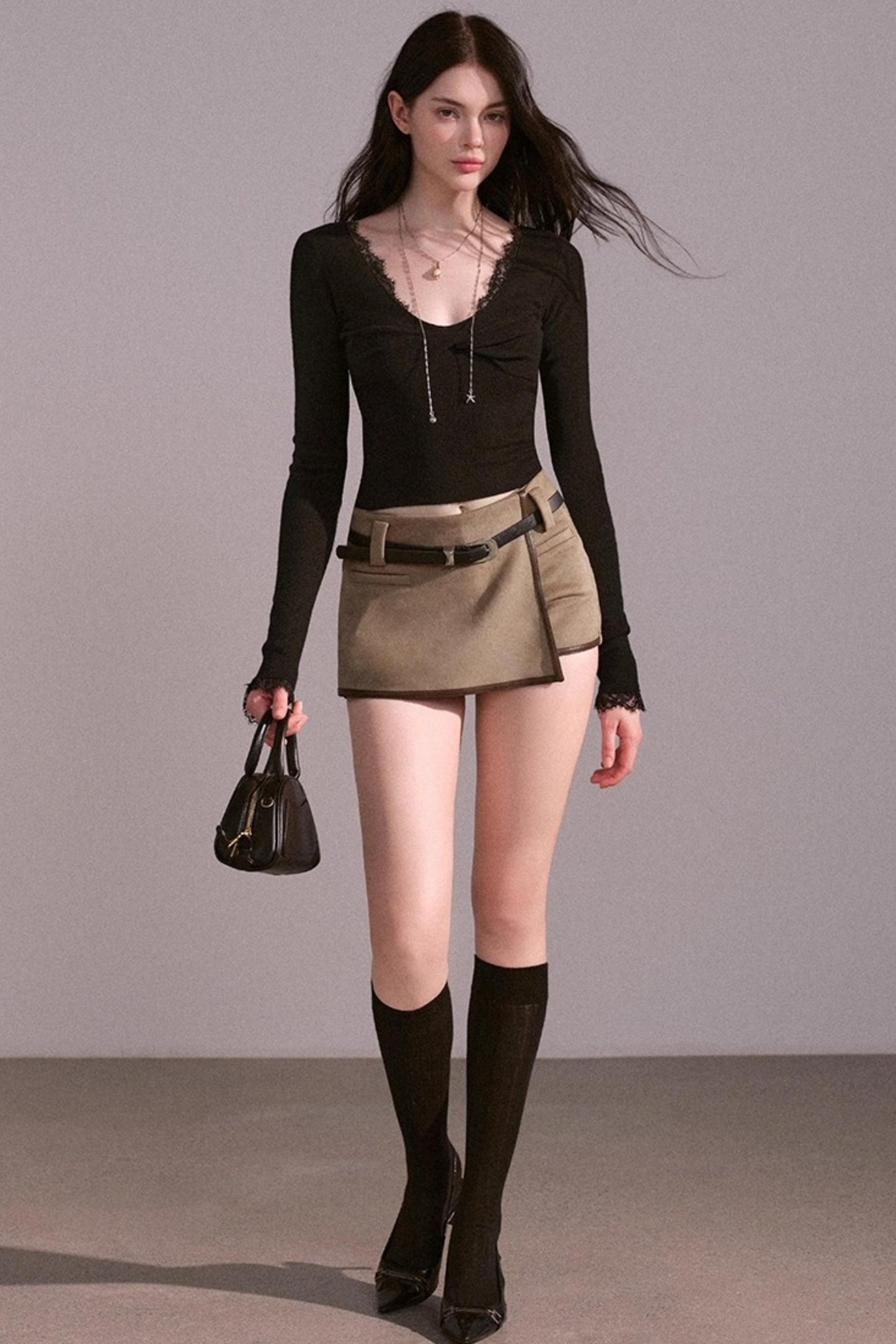 Spice Girl Khaki Suede Skirt