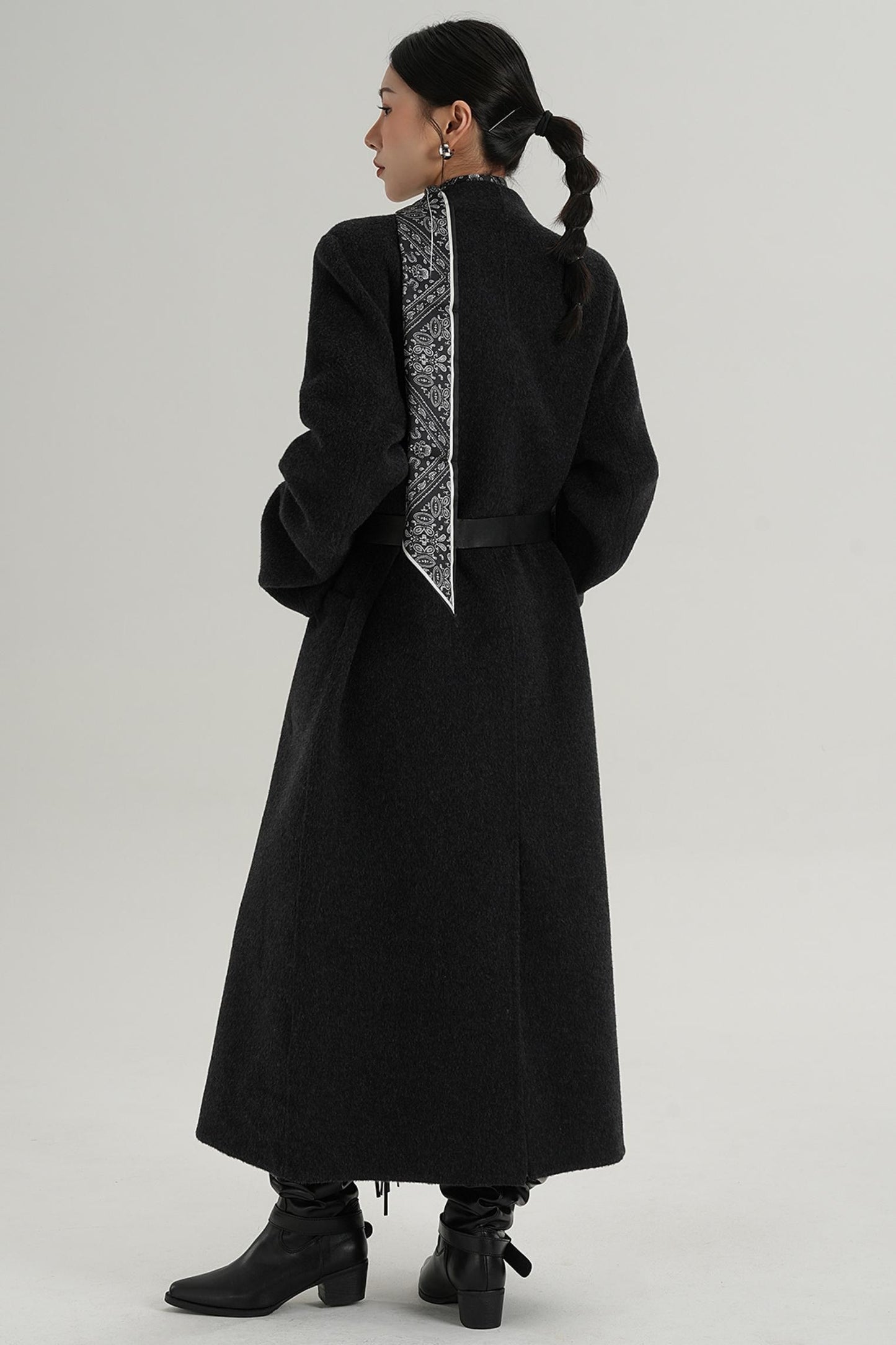 V-Neck Wool Trench Coat