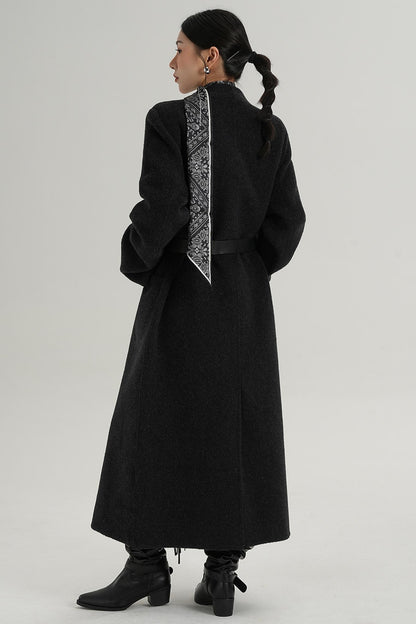 V-Neck Wool Trench Coat