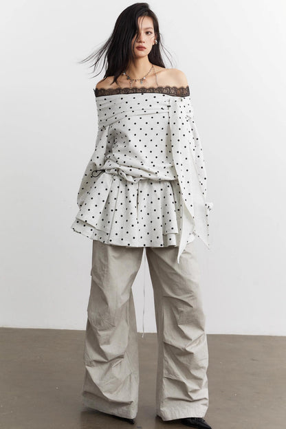 Lace-Up Polka Dot Sweatshirt Set-Up