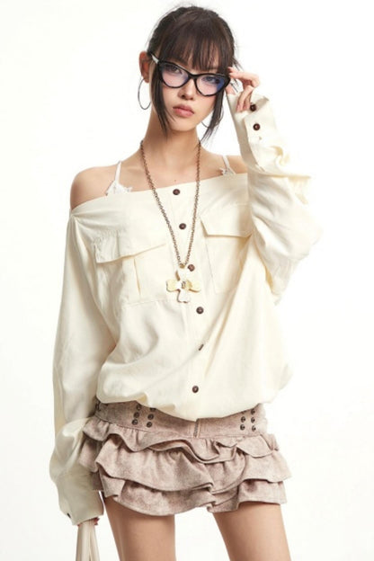 Retro Lazy Style One-Shoulder Top