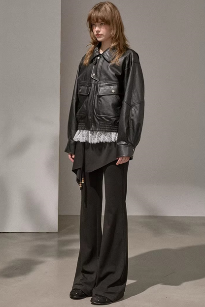 Patchwork Fleece-Lined Flared Pants