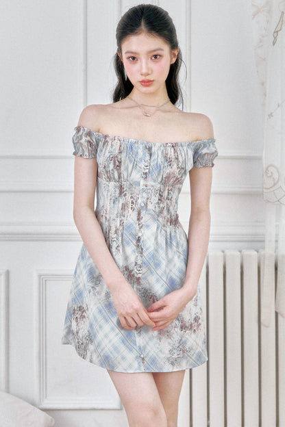 Karierter Morgennebel-Kleid