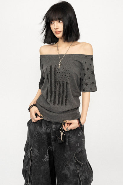 Retro Printed One-Shoulder Top