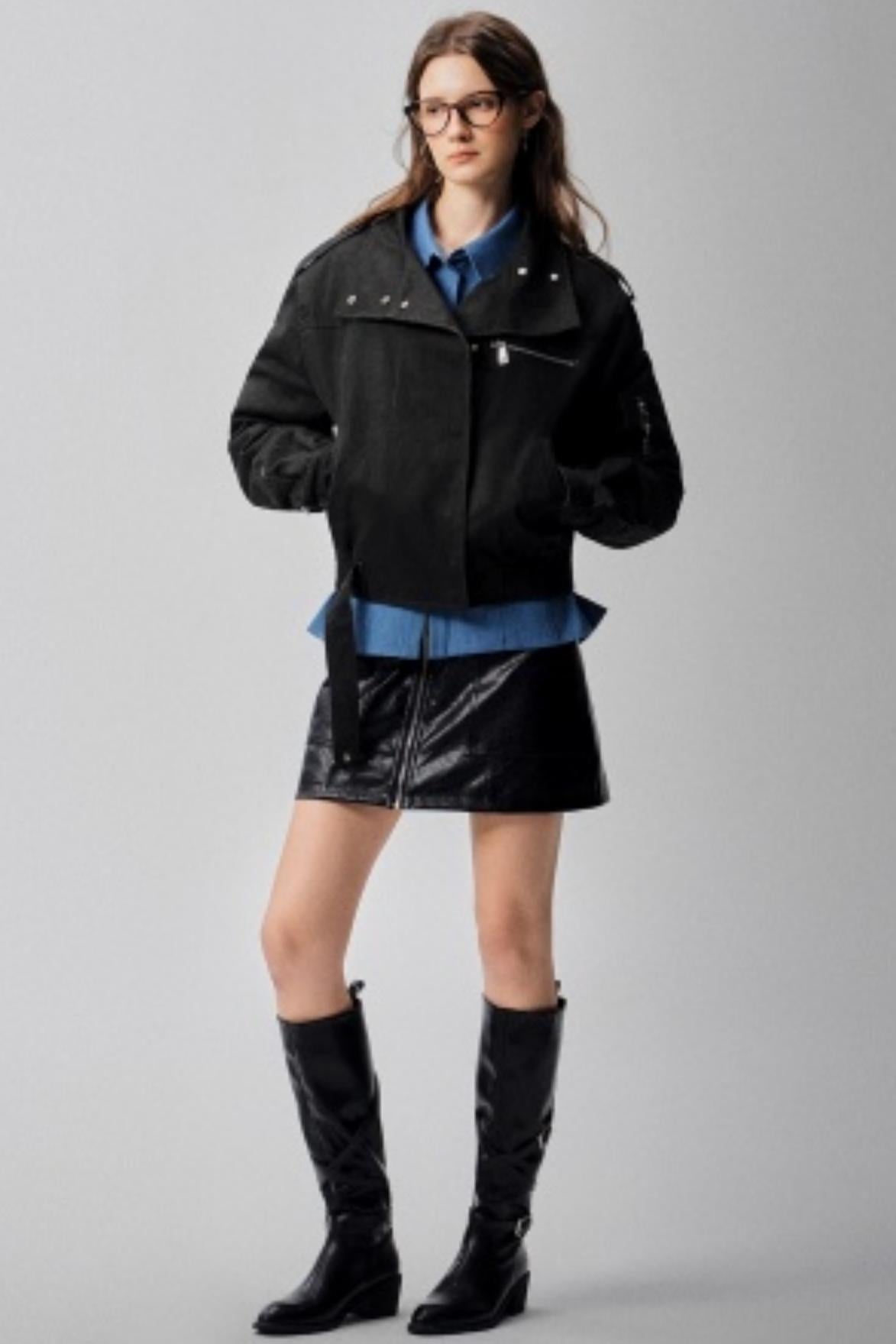 Detachable Collar Padded Jacket Shorts Set-Up