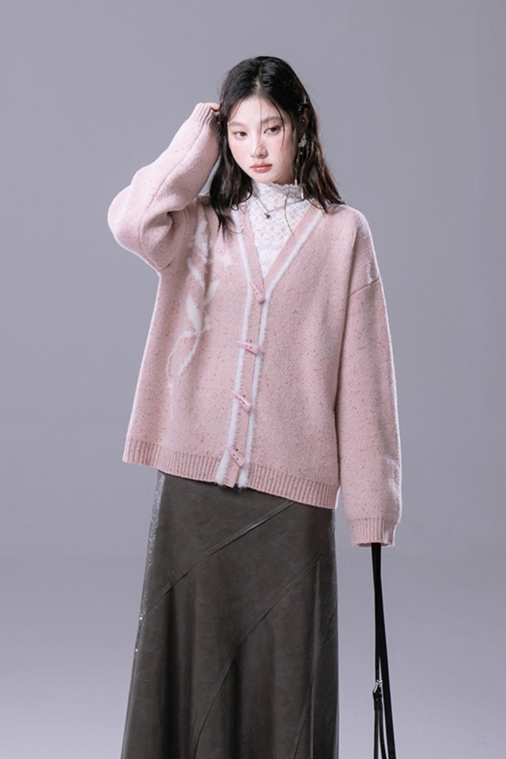 White Peach Rose Jacquard Cardigan