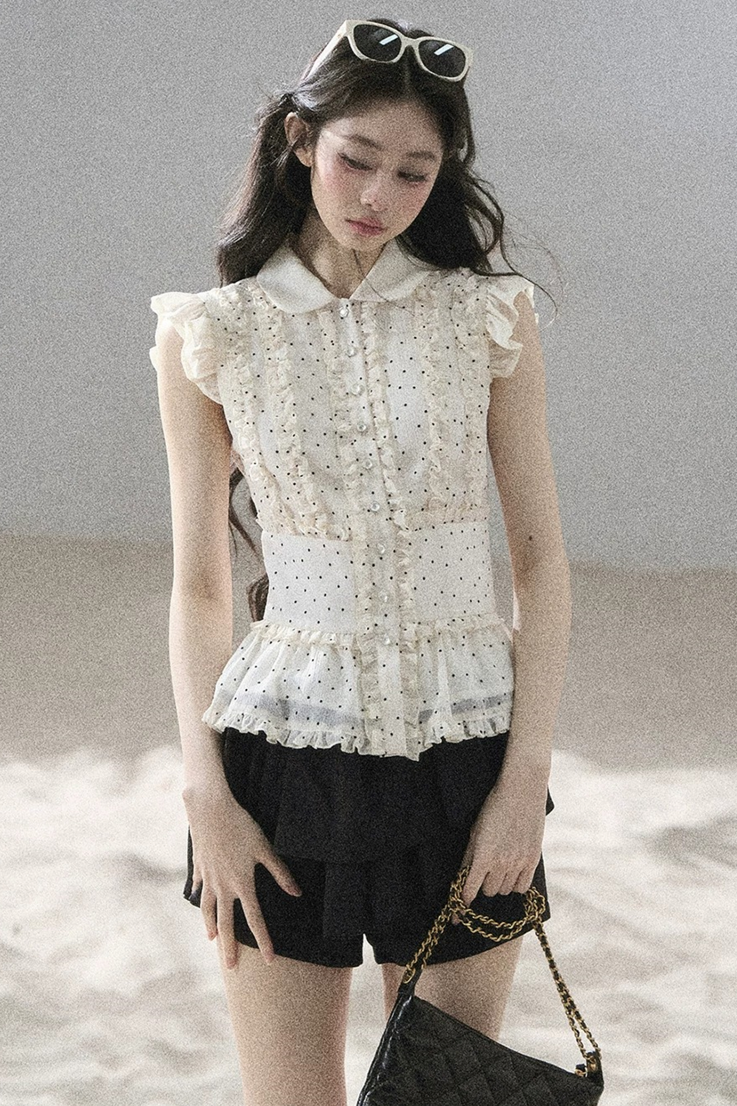 Ruffled Polka Dot Chiffon Blouse