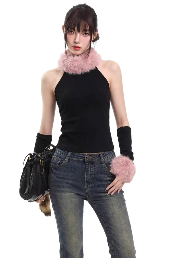 Knitted Fur Collar Vest