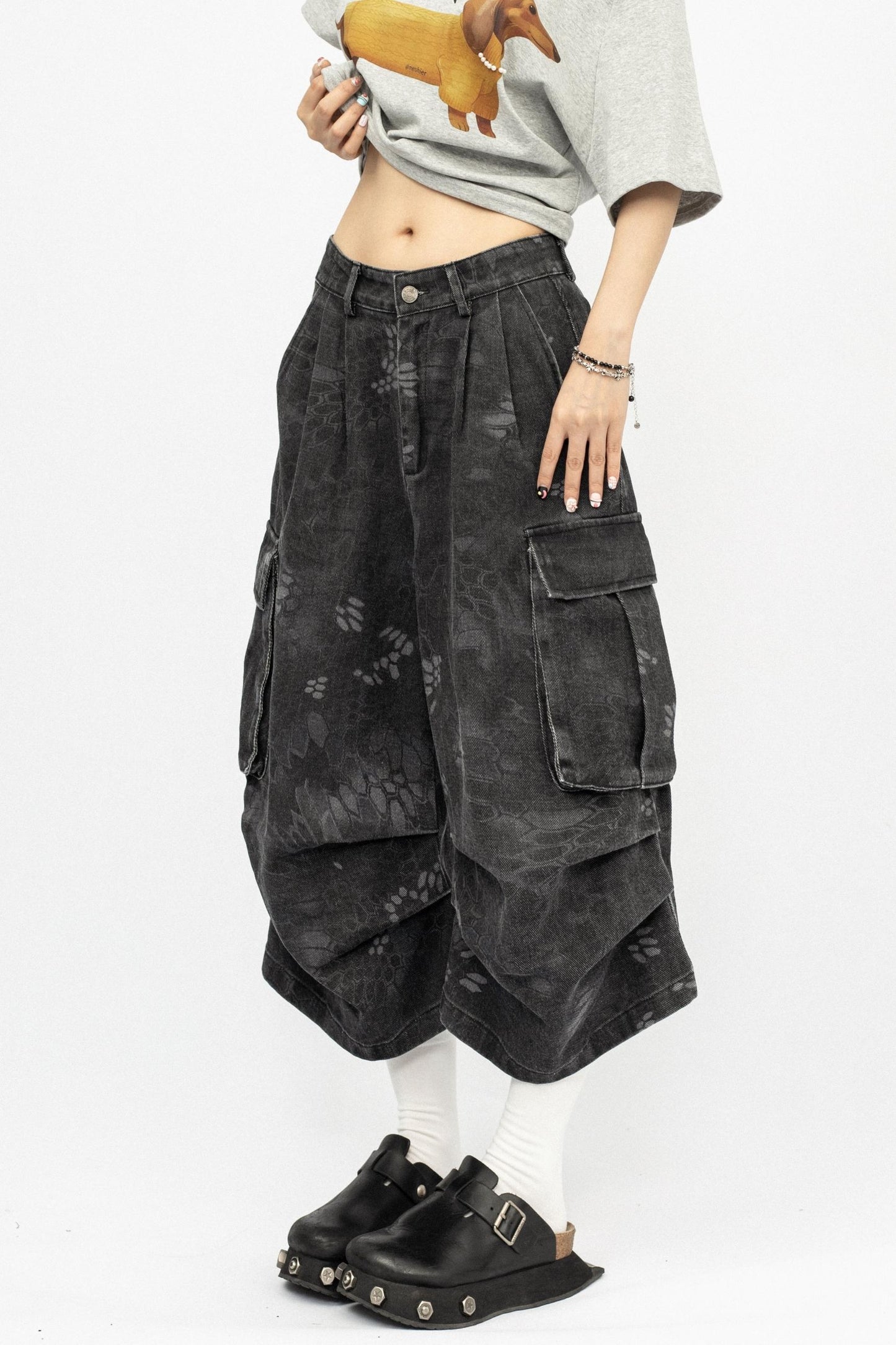 Vintage Camouflage Wide-Leg Pants