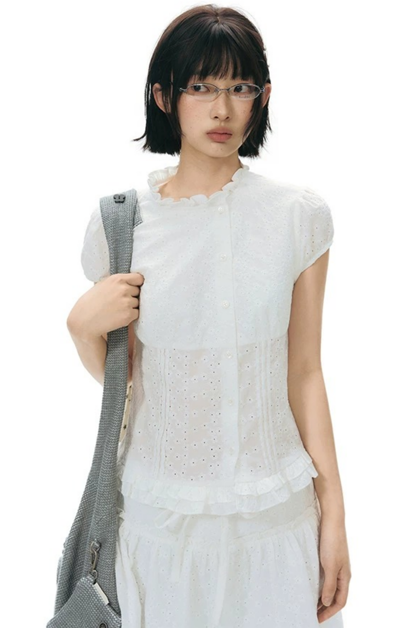 Ruffle Drawstring Blouse & Skirt Set-Up