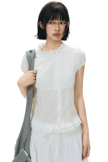Ruffle Drawstring Blouse & Skirt Set-Up