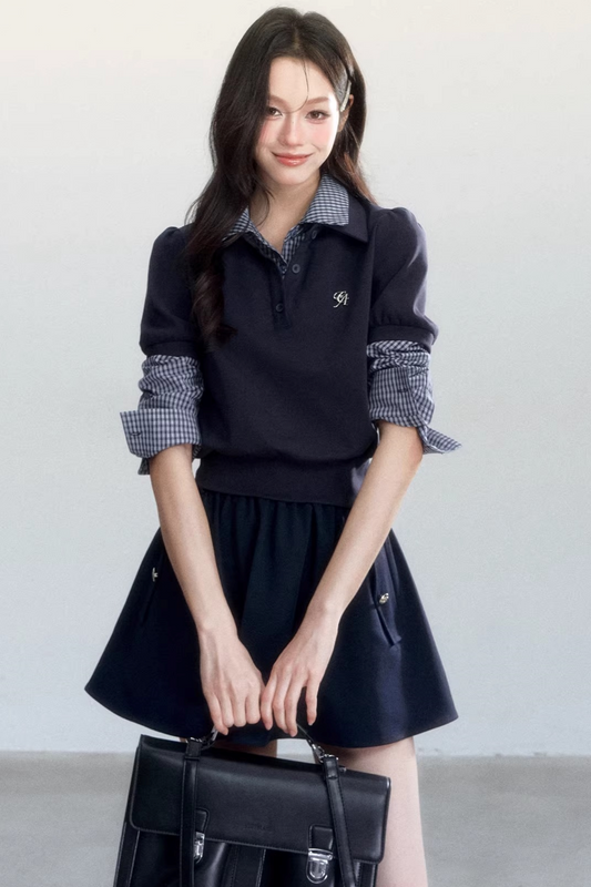 Vintage Plaid Polo Blouse