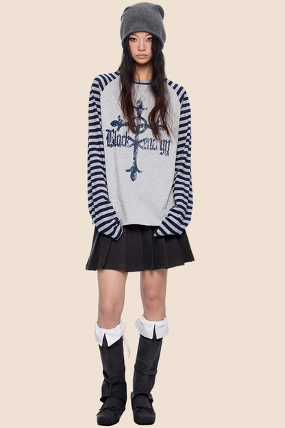 Gestreiftes Retro-Top mit Drop-Shoulder