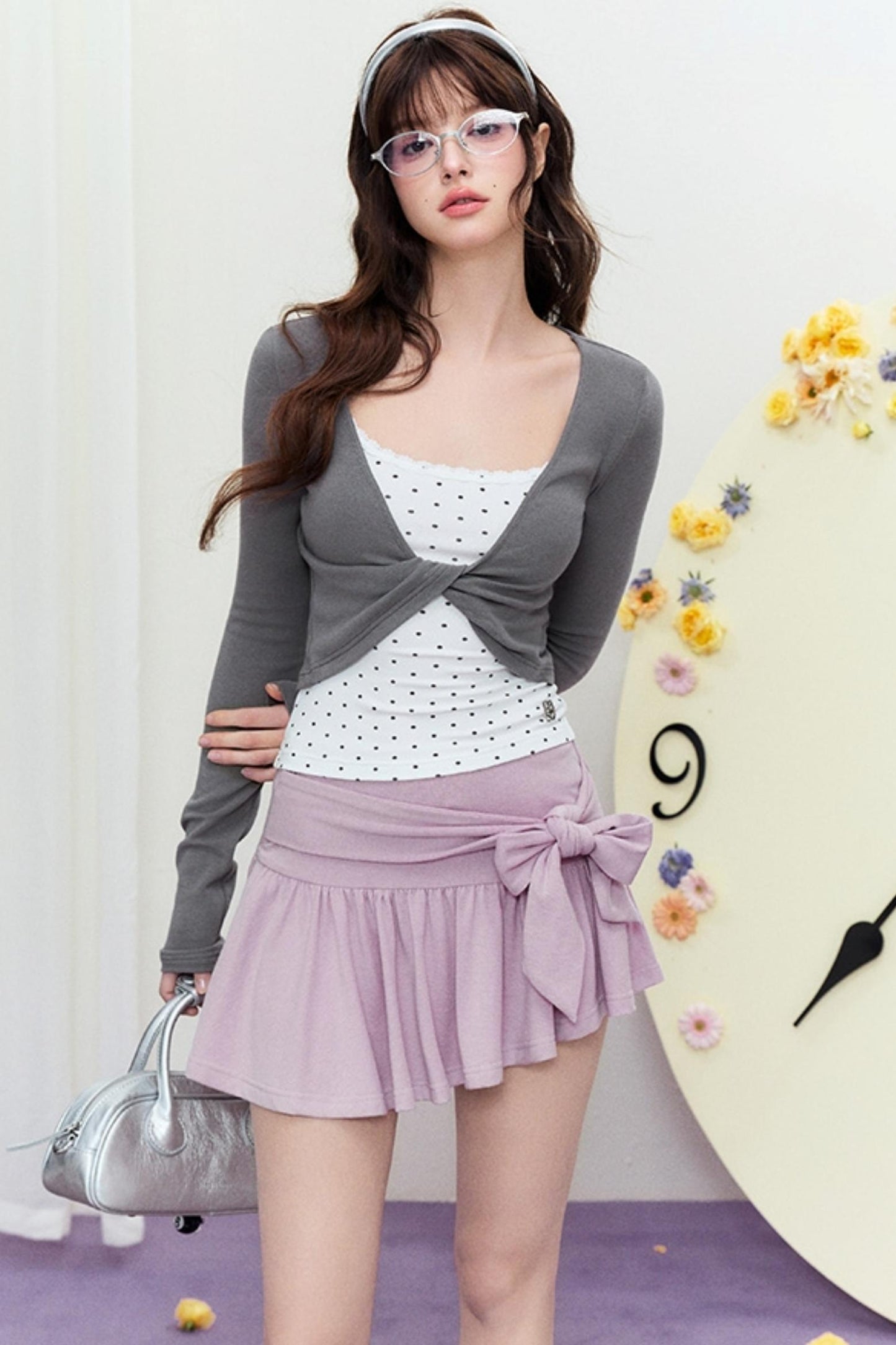 Sheer Linen Slim Sweater Set-Up