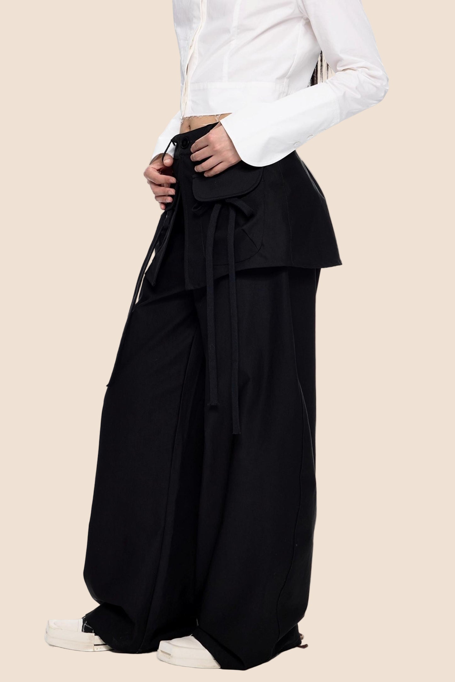 Patchwork Drapey Wide-Leg Pants