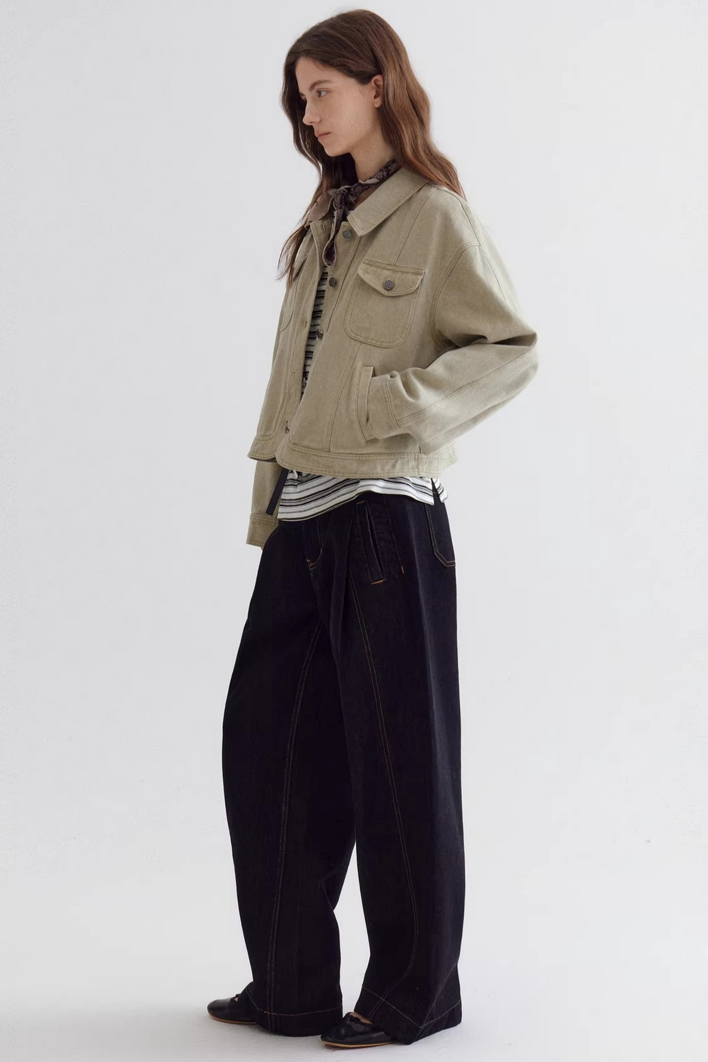 Color-Blocking Drape Denim Pants