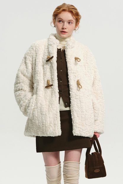 College Style Imitation Rabbit Fur Coat