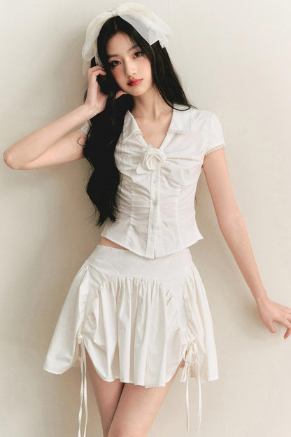 Light Lace-Up Pleated Skirt Set-Up