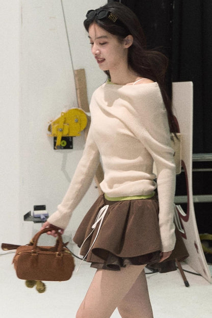 Plaid Color-Blocked A-Line Skirt