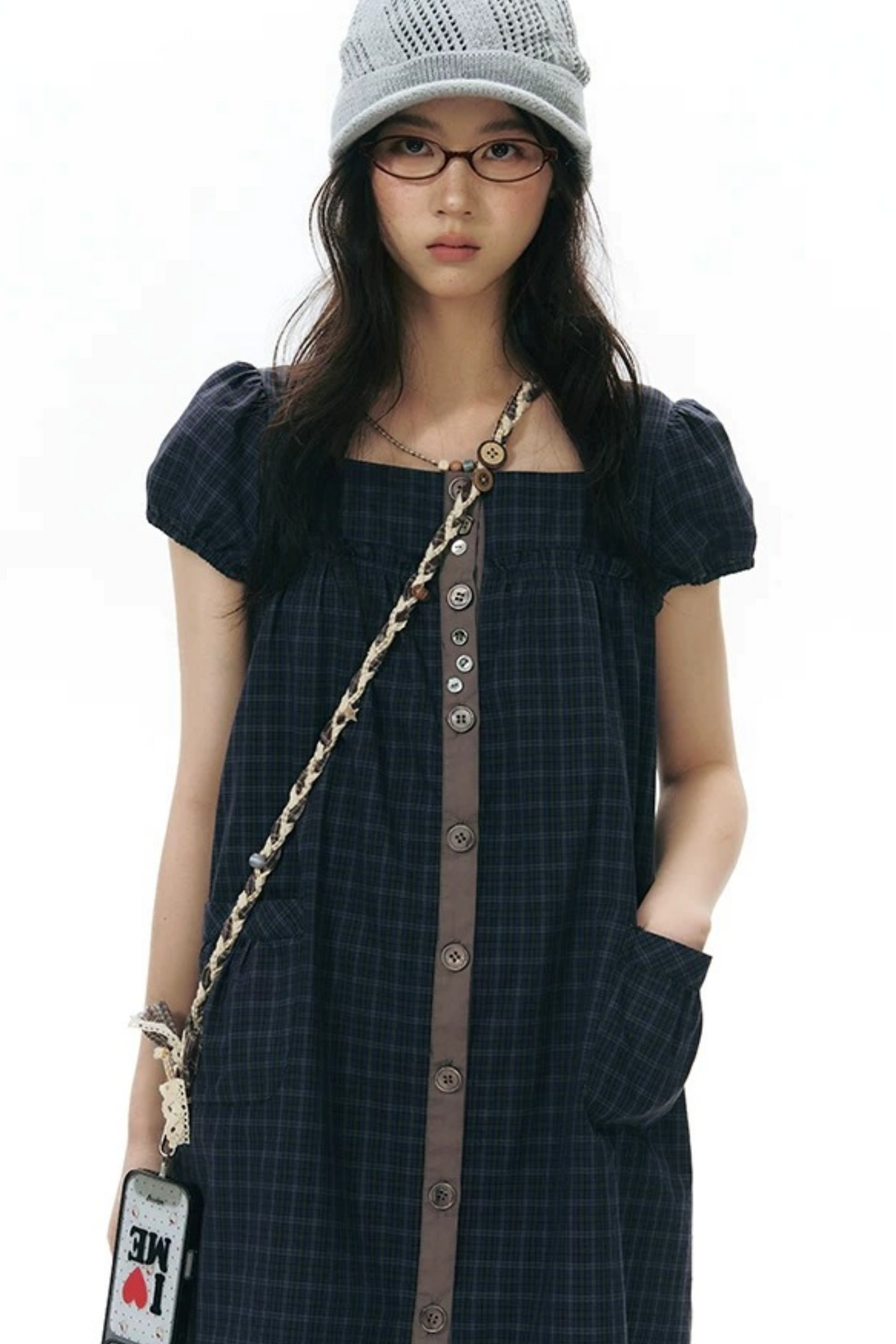 Plaid Puff Sleeve Babydoll Dress