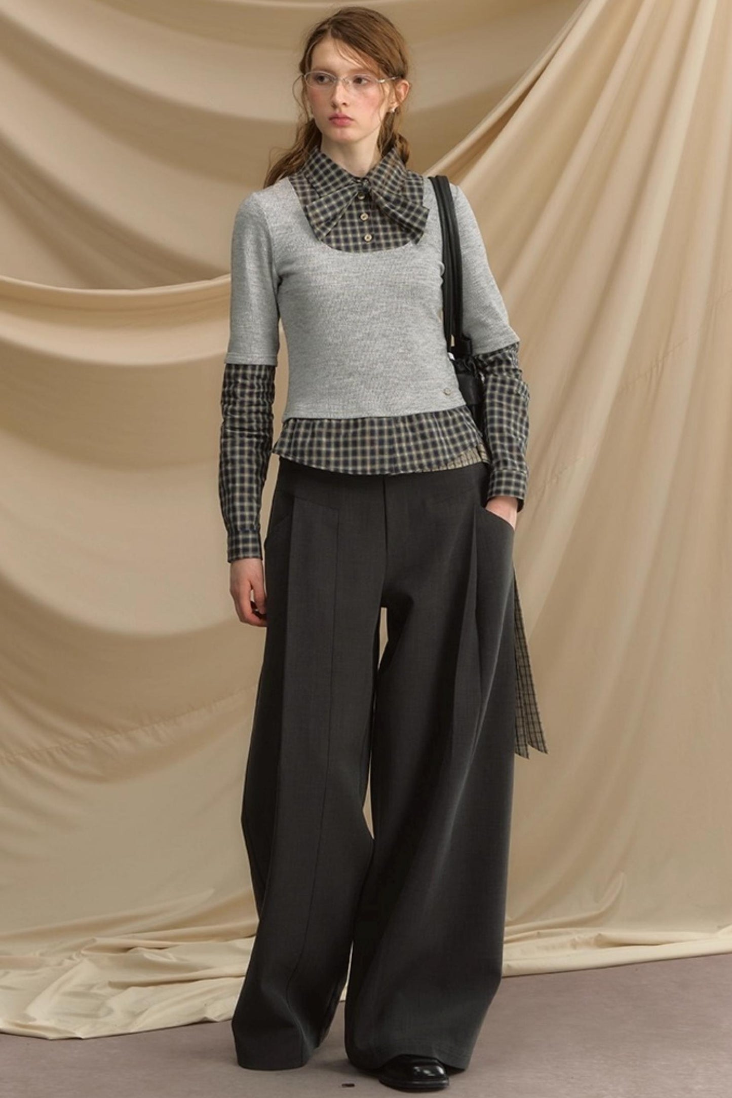 Bow Tie Plaid Slim Shirt