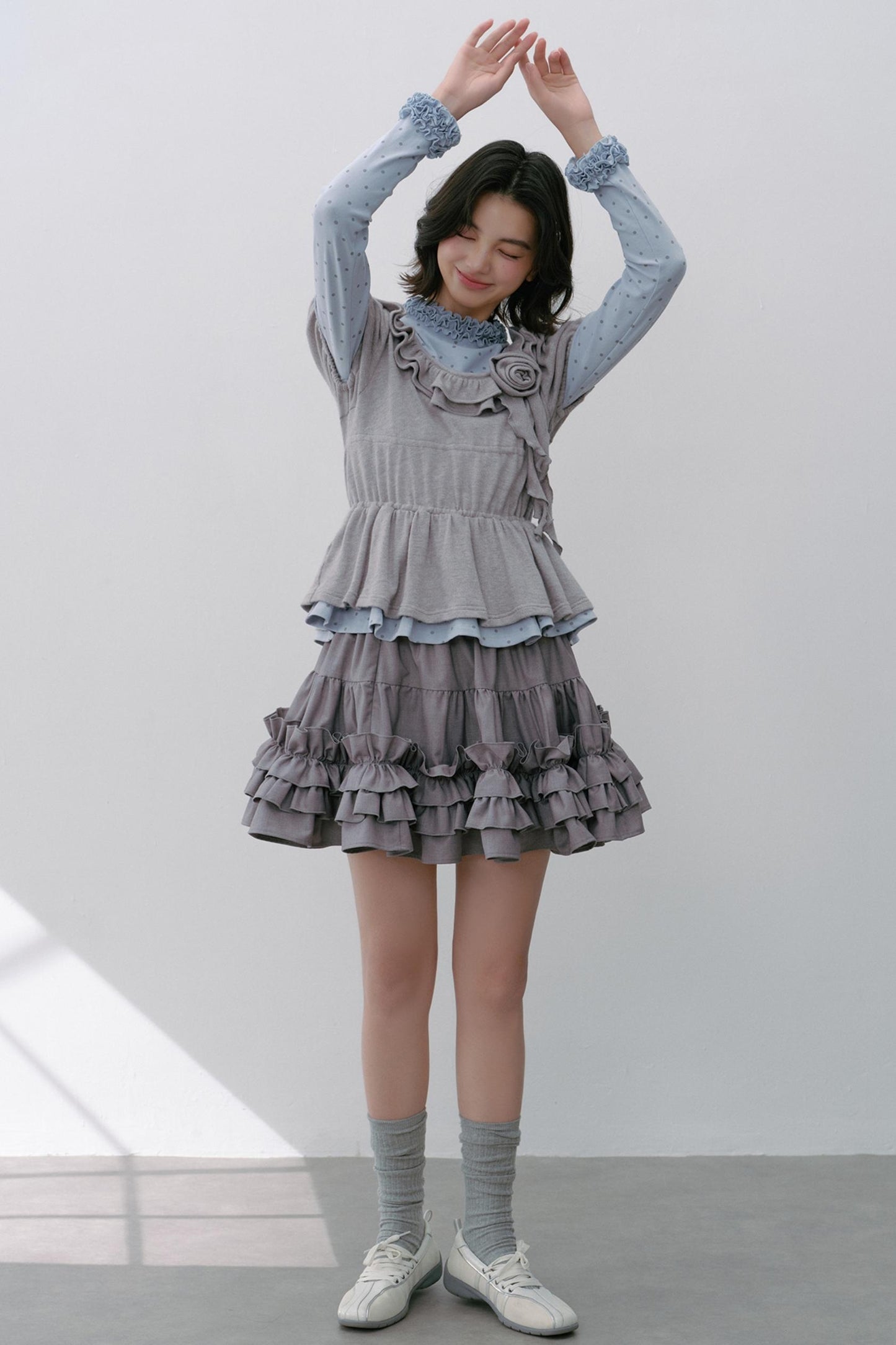 Gray Polka Dot Knitted Shirt Set-Up