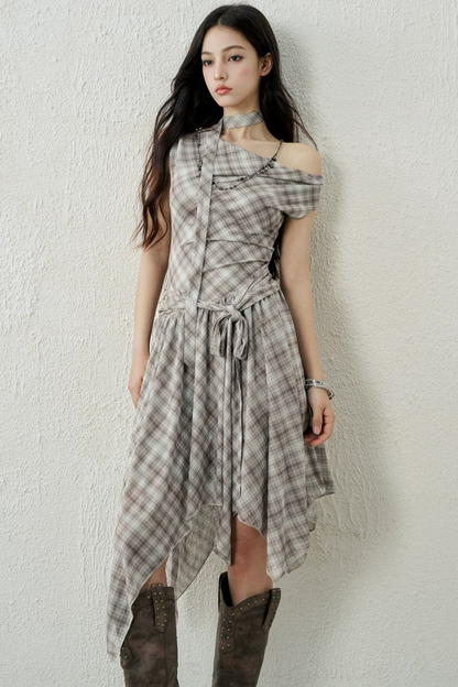Plaid Irregular-Hem Dress