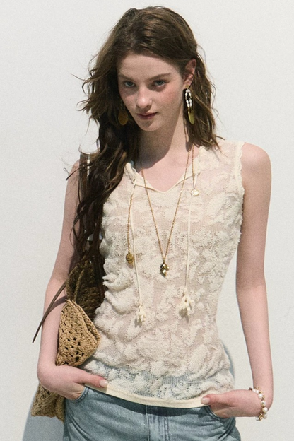 Organza Jacquard Tie Blouse