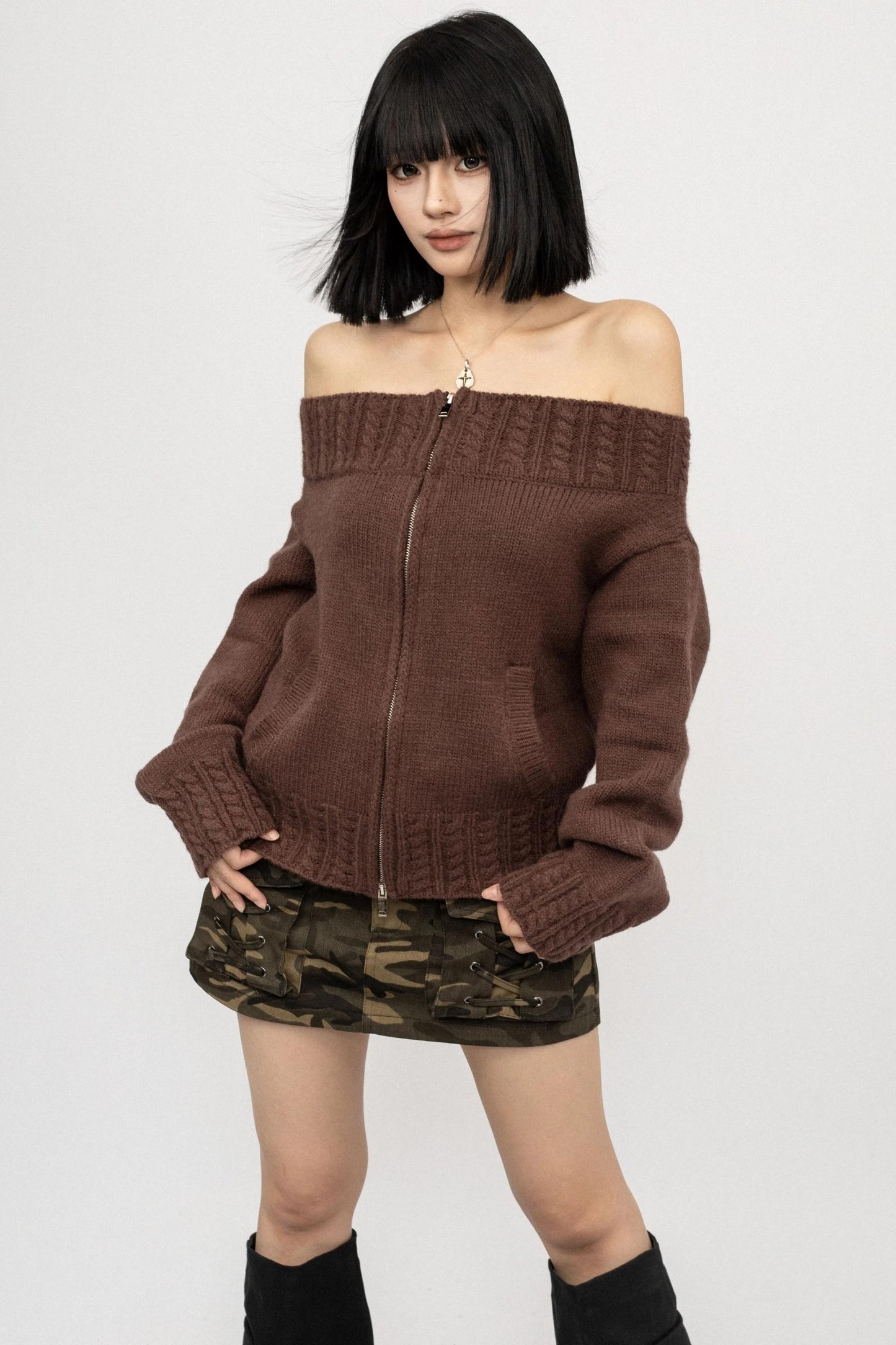 Retro Spice One-Shoulder Sweater