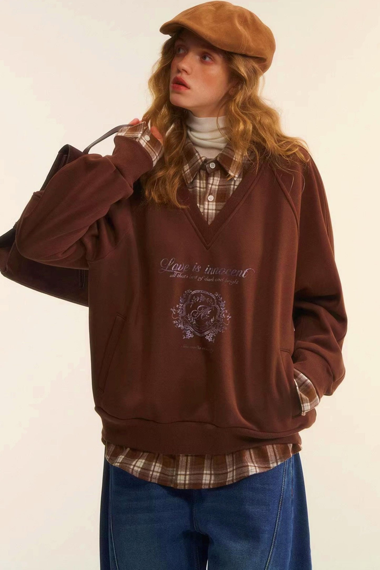 Retro Plaid Patchwork Sweatshirt