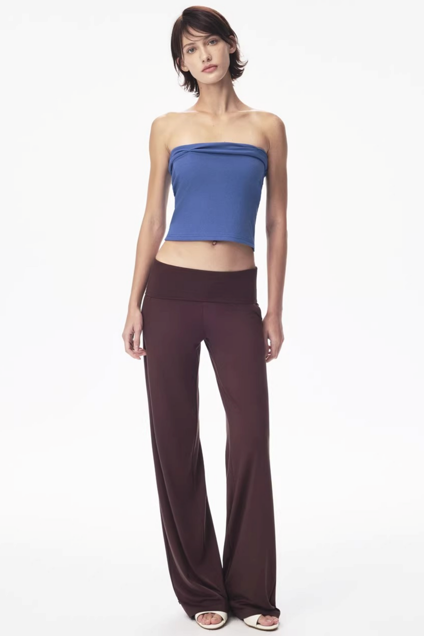 Brown Knit Slim-Fit Pants