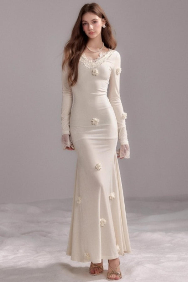 Three-Dimensional Mermaid Lace Patchwork Dress