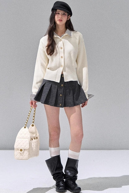 Fake Two Polo Lapel Sweater Skirt Set-Up