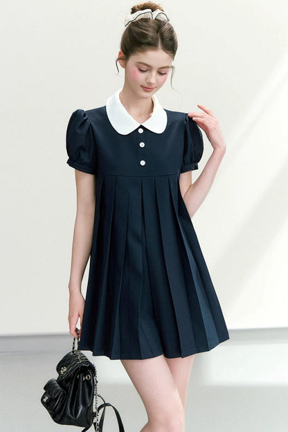 Elegant Navy Puff Dress