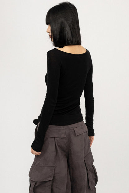 Black Straight Shoulder Top