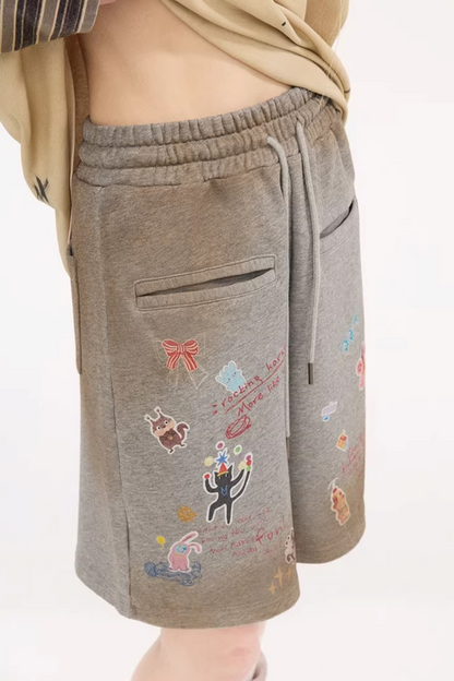 Cartoon Animal Distressed Pants