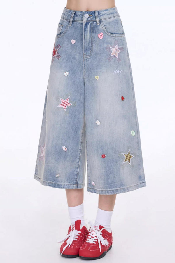 Star Patchwork Cropped Pants