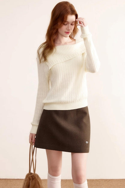 One-Shoulder Wool Knit Sweater