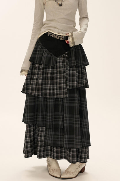 Black Gray Layered Long Skirt
