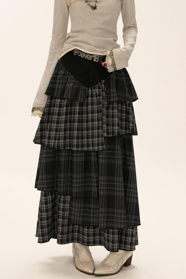 Black Gray Layered Long Skirt