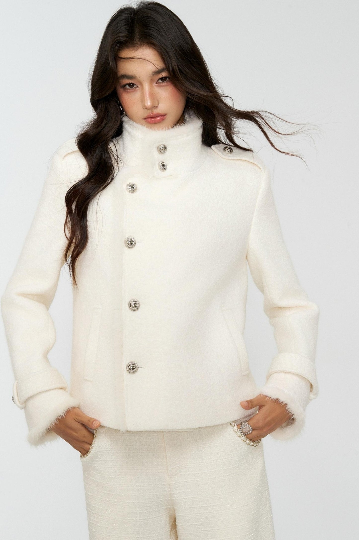 Exquisite Woolen Cropped Jacket Set-Up